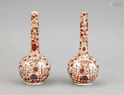 Two antique Japanese Imari porcelain pipe vases with