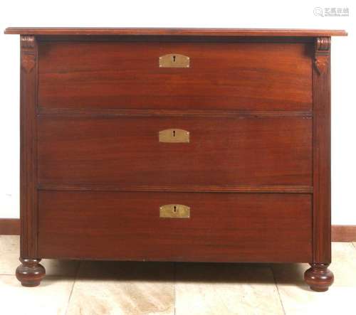 Three drawers chest of drawers. Circa 1900. Walnut