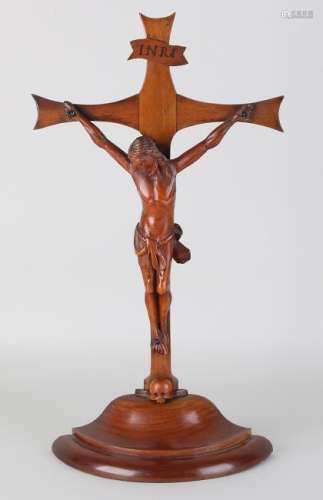 19th Century mahogany carved Holy Cross with inri +