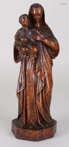 18th century walnut French Madonna statue. Old worm