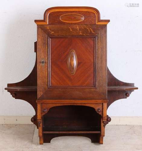 Antique oak with walnut Art Nouveau wall cupboard.