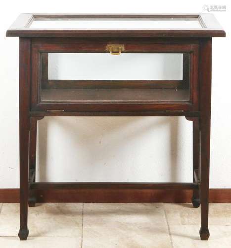 Solid oak tea cupboard with glass. Small crack in the