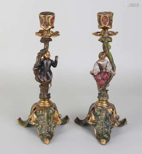 Two antique Viennese painted Jugendstil candle