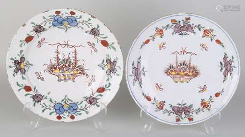 Two 18th century Delft polychrome plates with floral