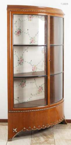 Fruitwood corner cupboard with curved windows. Circa