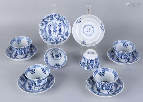 Six antique Chinese porcelain cups and saucers with