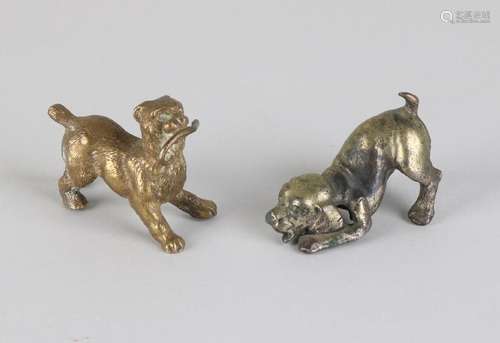 Two small antique bronze dogs. Circa 1900. Possibly