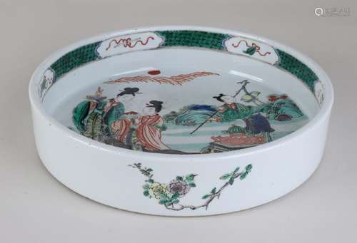 Large old Chinese porcelain deep Family Verte dish with