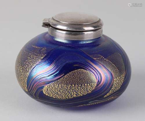 Isle of Wight glass inkwell with silver cap, decor