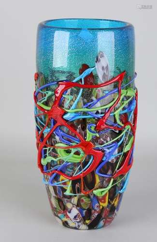 Modern glass vase with various colors. Glass fusing.