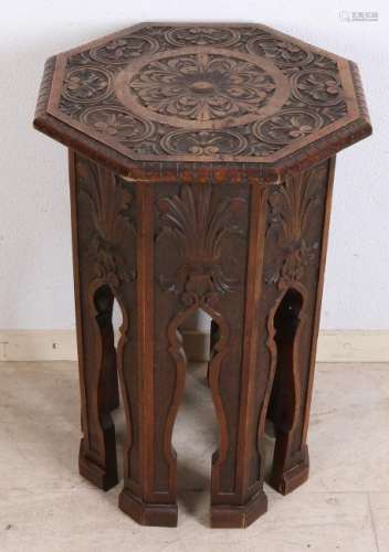 Antique Oriental octagonal side table with floral