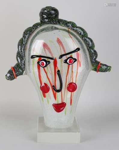 Large artificial glass mouth-blown face. In the red /