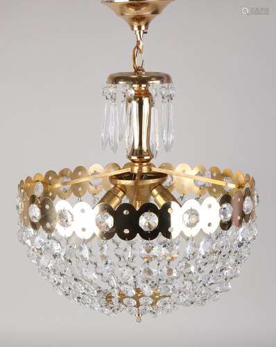 Old brass ceiling lamp with prism glass. Second half of