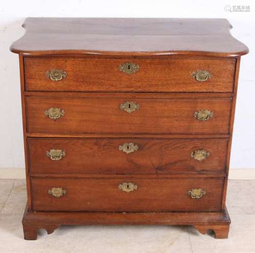 Dutch oak 4-drawer chest of drawers with contoured top