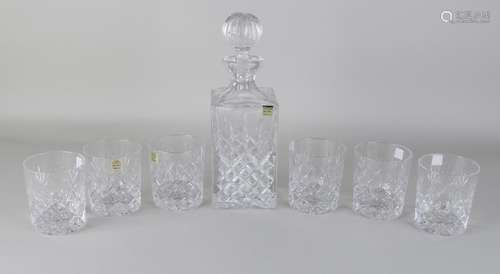 Seven-part crystal whiskey set with carafe. 21st