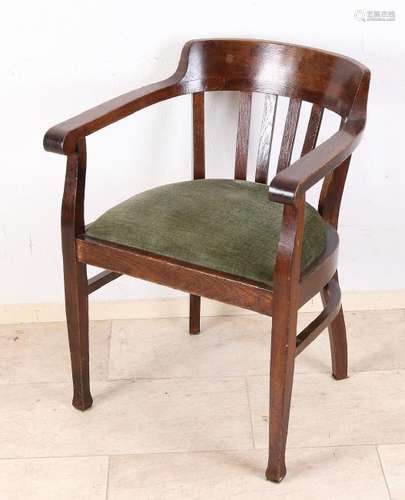 Antique oak Jugendstil office chair with good velor