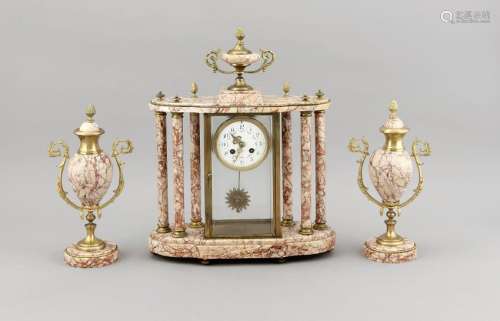 Antique French marble clock set with gilt brass.