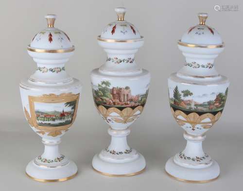 Rare three-part 19th century opaline glass cabinet set.