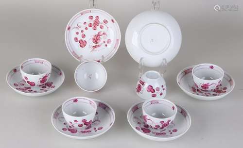 Six antique German porcelain cups and saucers with pink