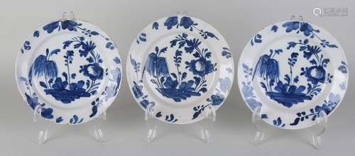 Three 18th century blue Fayence paper plates with