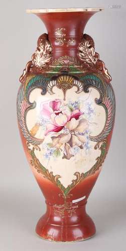 Large antique Japanese Satsuma vase with floral and