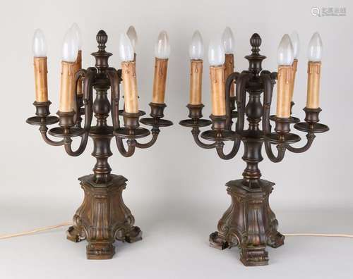 Two large bronze table lamps. Six light. Second half of