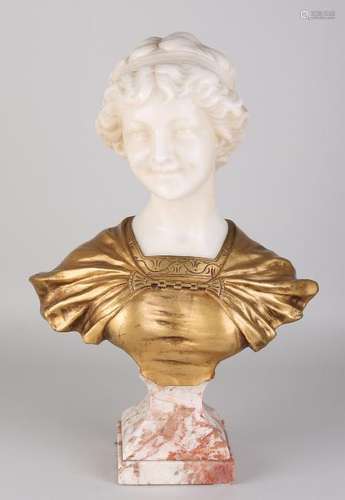 Antique French marble ladies bust with bronze gilt