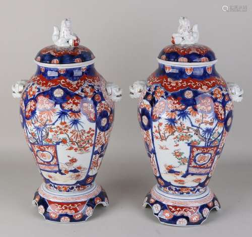 Two 19th century three-part Imari porcelain lid pots