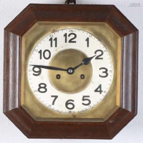 Antique German oak octagonal school clock with