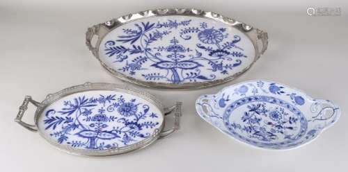 Three German porcelain tablets + bowl with