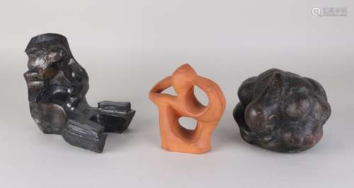 Three modern earthenware sculptures. Consisting of: