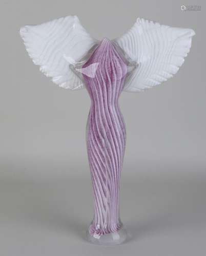 Modern glass sculpture in angel form. Color: pink and