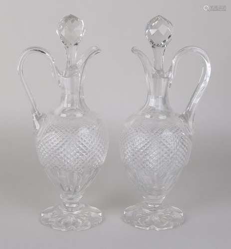 Two antique diamond crystal carafes. Chip with one