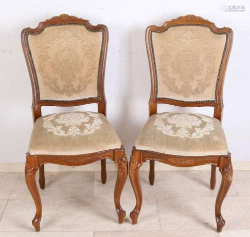 Six Louis Quinze-style oak carved chairs with velor