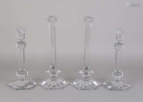 Four signed crystal glass candle candlesticks. Vall.