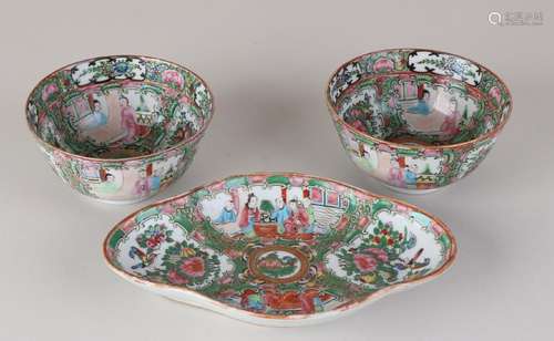 Three old Chinese porcelain Cantonese Family Rose bowls