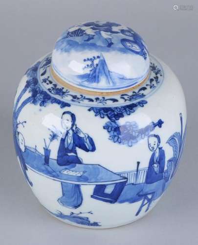 Ancient Chinese porcelain ginger jar with lid. Around