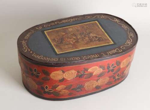 Antique German hand-painted chipwood hat box with Dutch