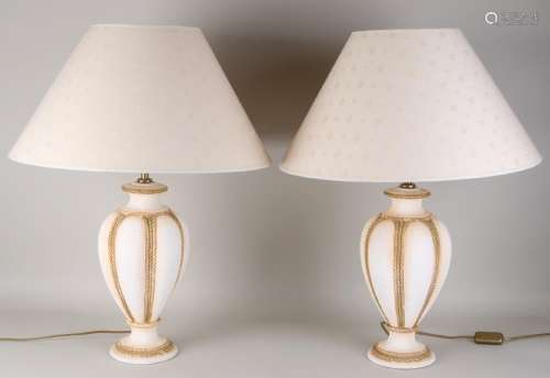 Two table lamps of ceramic decorated with cable border.