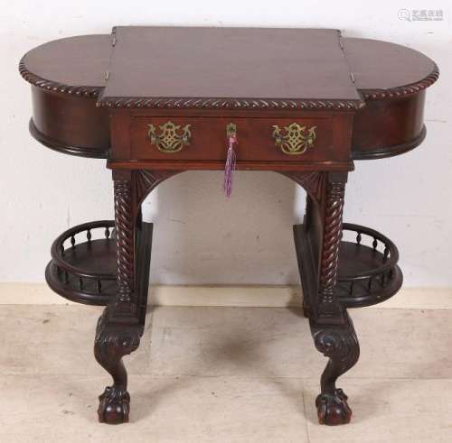 Antique English mahogany handiwork table with drawer