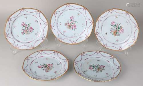 Five antique 18th century Chinese porcelain plates with