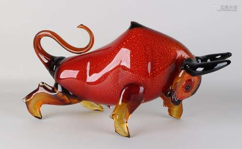 Large modern glass bull. Red. 21st century. Dimensions: