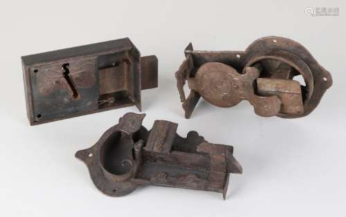 Three antique German iron locks. Consisting of: Baroque