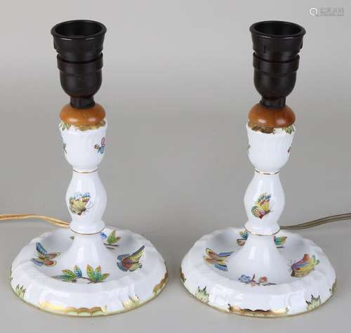 Two old Herend porcelain lamp bases with floral,