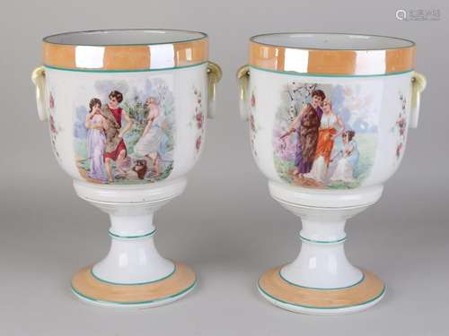 Two large antique French porcelain goblet vases with