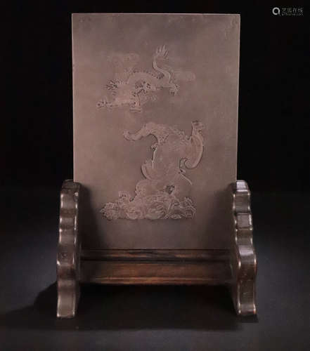 A DUAN STONE CARVED DRAGON PATTERN INK SLAB