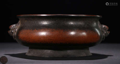 A BRONZE CASTED DOUBLE EAR CENSER