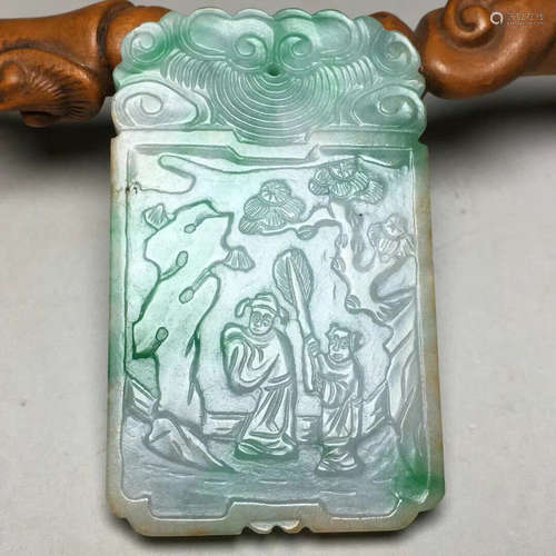 A JADEITE CARVED STORY PATTERN PENDANT