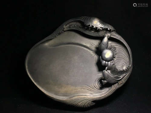 A DUAN STONE CARVED FISH PATTERN INK SLAB