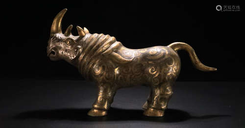 A GILT SILVER&BRONZE CASTED RHINOCEROS PENDANT